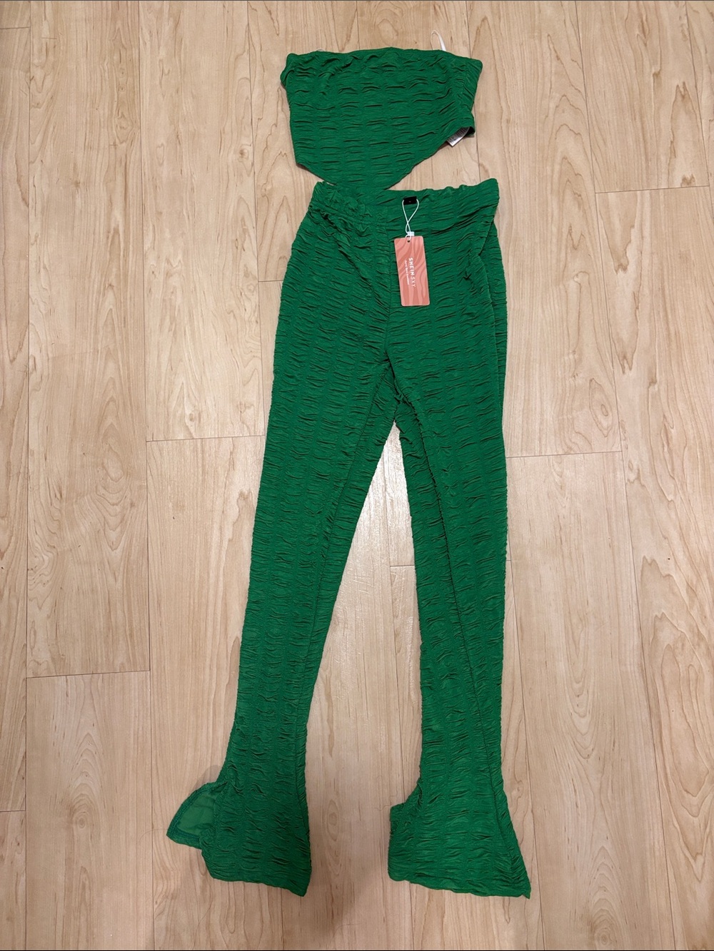 Zaful Emerald Green Textured Flared Pants